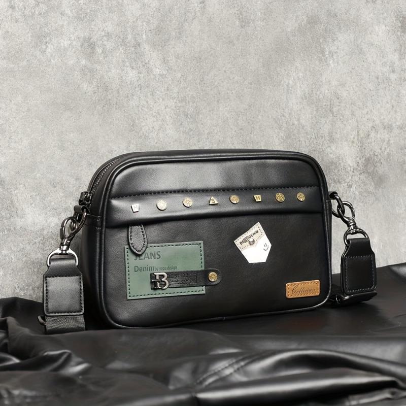Men's Single Shoulder Bag Square Bag Rivet Decor Crossbody Bag