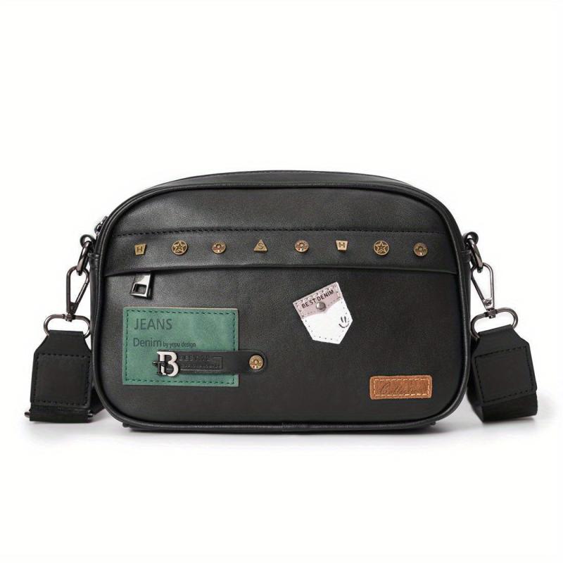 Men's Single Shoulder Bag Square Bag Rivet Decor Crossbody Bag