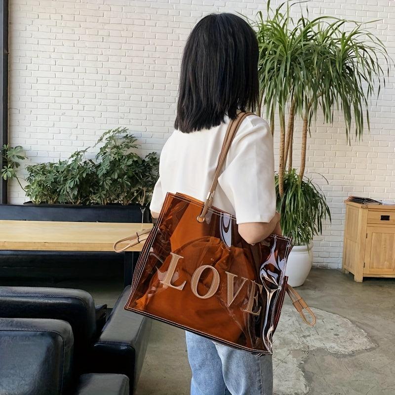 Large Capacity Clear Tote Bag PVC Lightweight Shoulder Bag