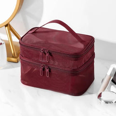 Double Layer Cosmetic Bag Travel Mesh Cosmetic Storage Bag Large Toiletry Bag