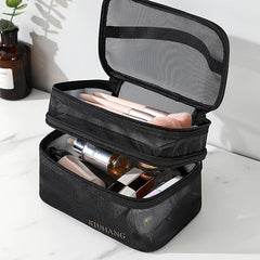 Double Layer Cosmetic Bag Travel Mesh Cosmetic Storage Bag Large Toiletry Bag