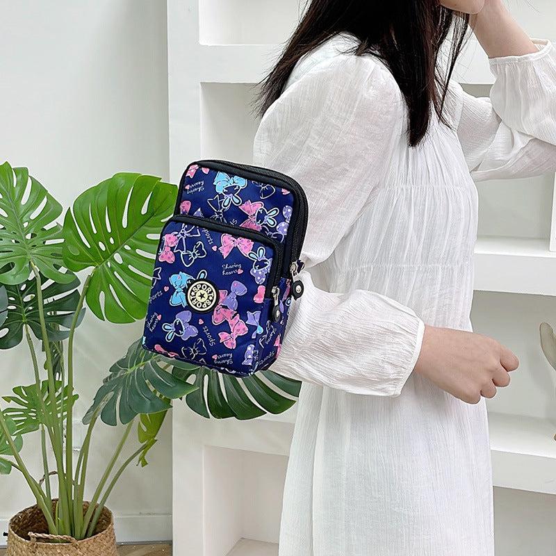 Mini Allover Print Phone Arm Bag Zipper Durable Nylon Shoulder Bag