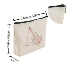 Letter Print Canvas Zipper Bag Clutch Coin Purse Makeup Bag