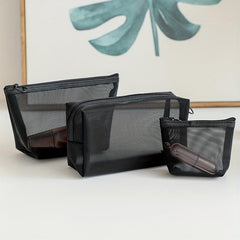 Mesh Makeup Pouch Zipper Portable Cosmetic Bag Travel Toiletry