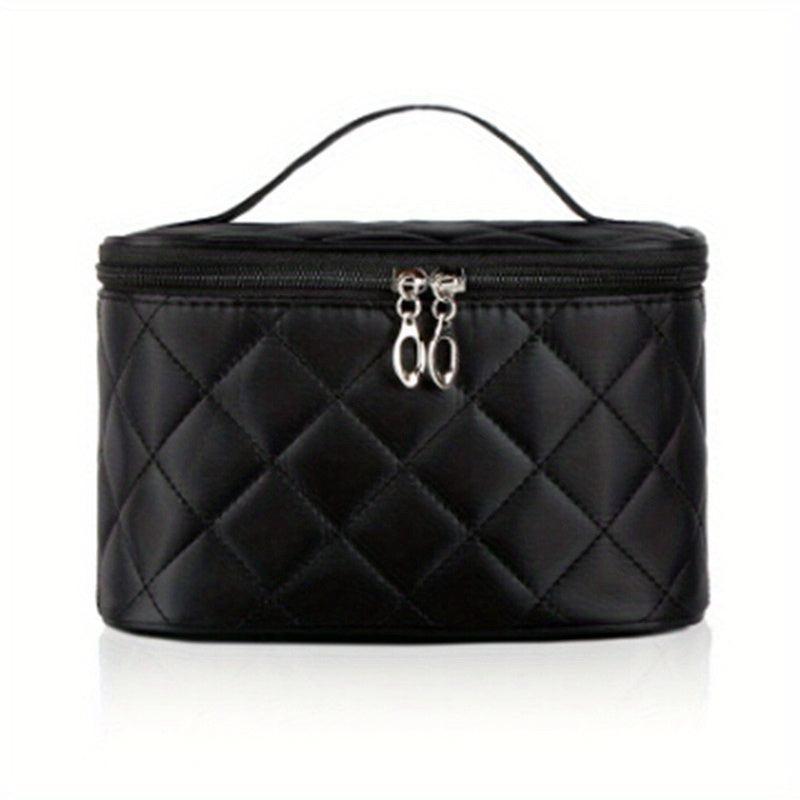 Quilted Solid Makeup Bag Zipper Handbag Travel Toiletry Wash Bag