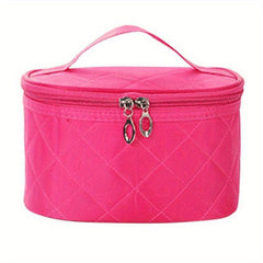 Quilted Solid Makeup Bag Zipper Handbag Travel Toiletry Wash Bag