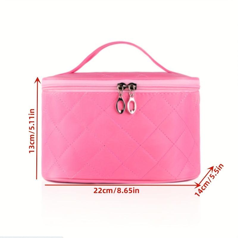 Quilted Solid Makeup Bag Zipper Handbag Travel Toiletry Wash Bag