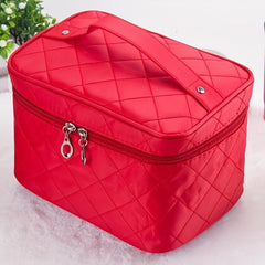 Quilted Solid Makeup Bag Zipper Handbag Travel Toiletry Wash Bag