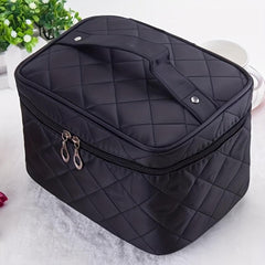 Quilted Solid Makeup Bag Zipper Handbag Travel Toiletry Wash Bag