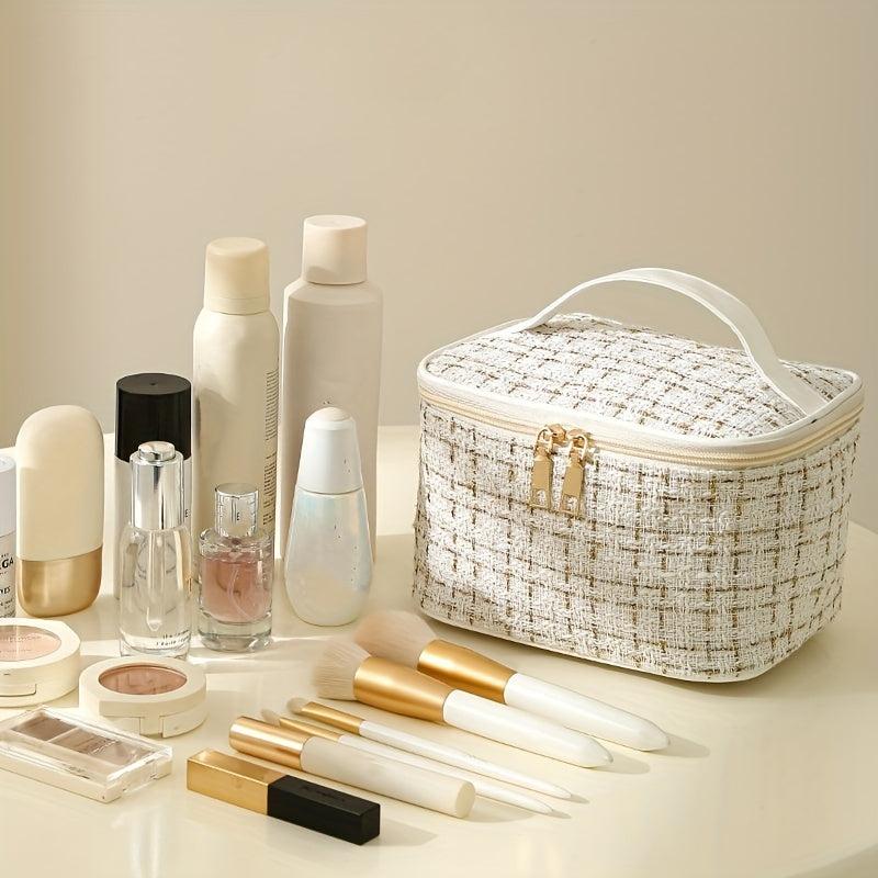 Portable Checkered Makeup Bag Large Capacity Outdoor Travel Storage Bag