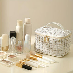Portable Checkered Makeup Bag Large Capacity Outdoor Travel Storage Bag