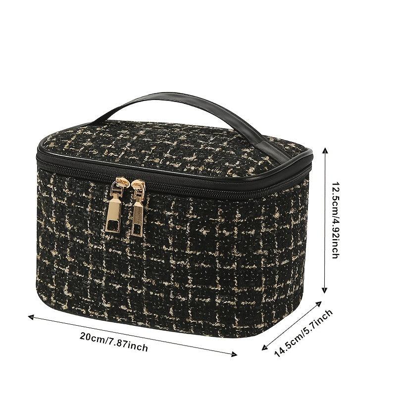 Portable Checkered Makeup Bag Large Capacity Outdoor Travel Storage Bag