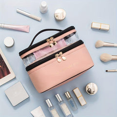 Double Layer Makeup Handbag Lightweight Portable Cosmetic Bag Toiletry Wash Bag