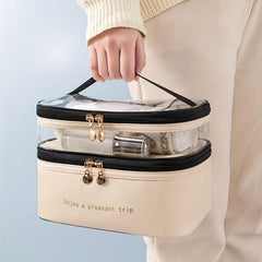 Double Layer Makeup Handbag Lightweight Portable Cosmetic Bag Toiletry Wash Bag