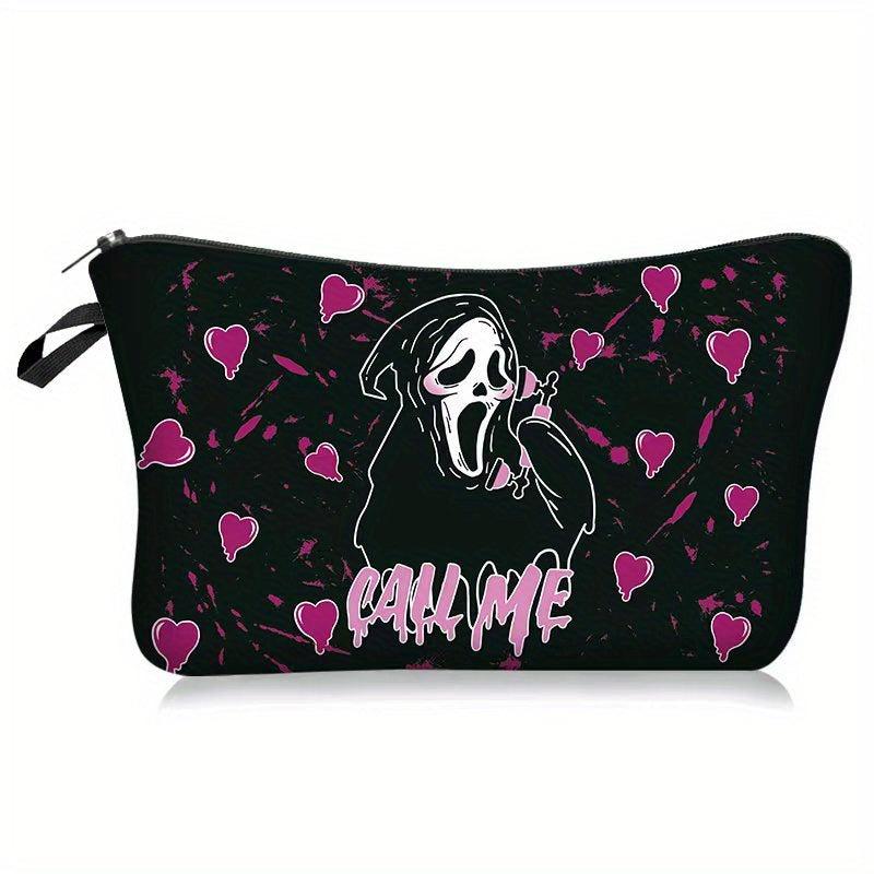 Halloween Cartoon Ghost Love Pattern Makeup Pouch Zipper Carry On Bag