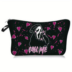 Halloween Cartoon Ghost Love Pattern Makeup Pouch Zipper Carry On Bag