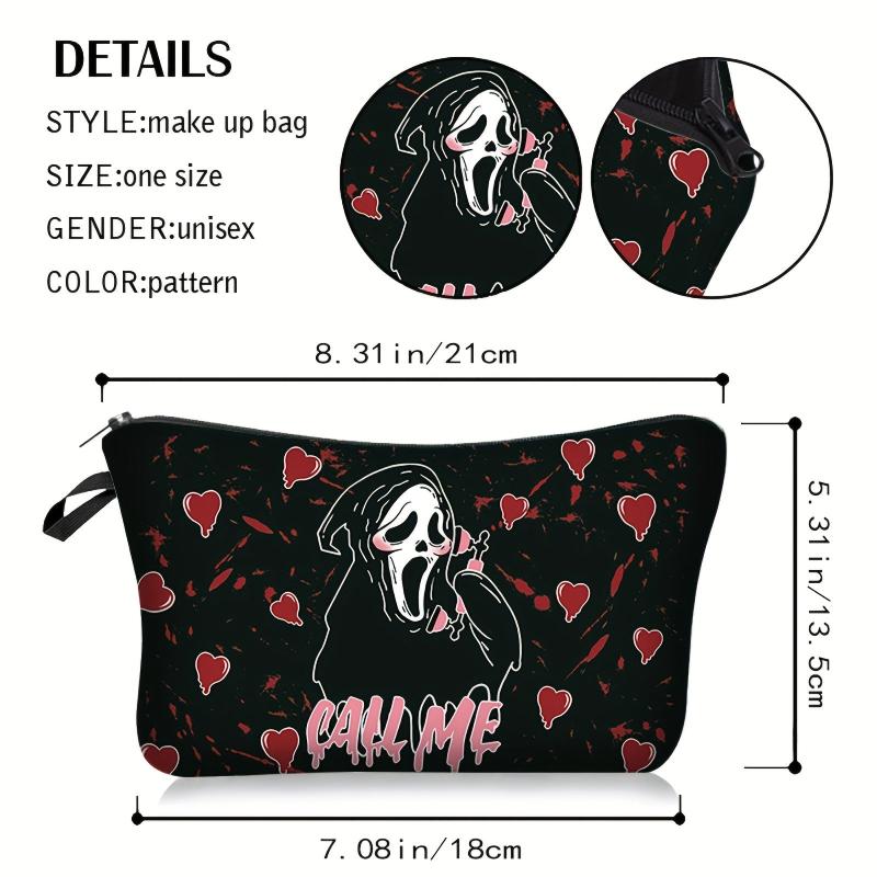 Halloween Cartoon Ghost Love Pattern Makeup Pouch Zipper Carry On Bag