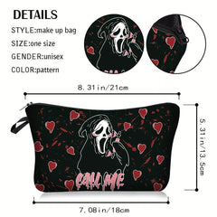 Halloween Cartoon Ghost Love Pattern Makeup Pouch Zipper Carry On Bag