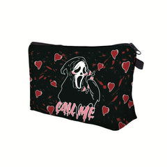 Halloween Cartoon Ghost Love Pattern Makeup Pouch Zipper Carry On Bag