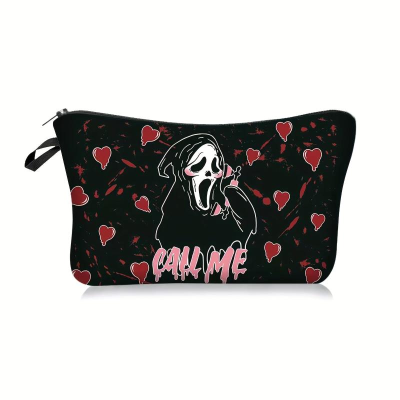Halloween Cartoon Ghost Love Pattern Makeup Pouch Zipper Carry On Bag