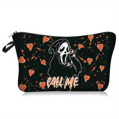 Halloween Cartoon Ghost Love Pattern Makeup Pouch Zipper Carry On Bag