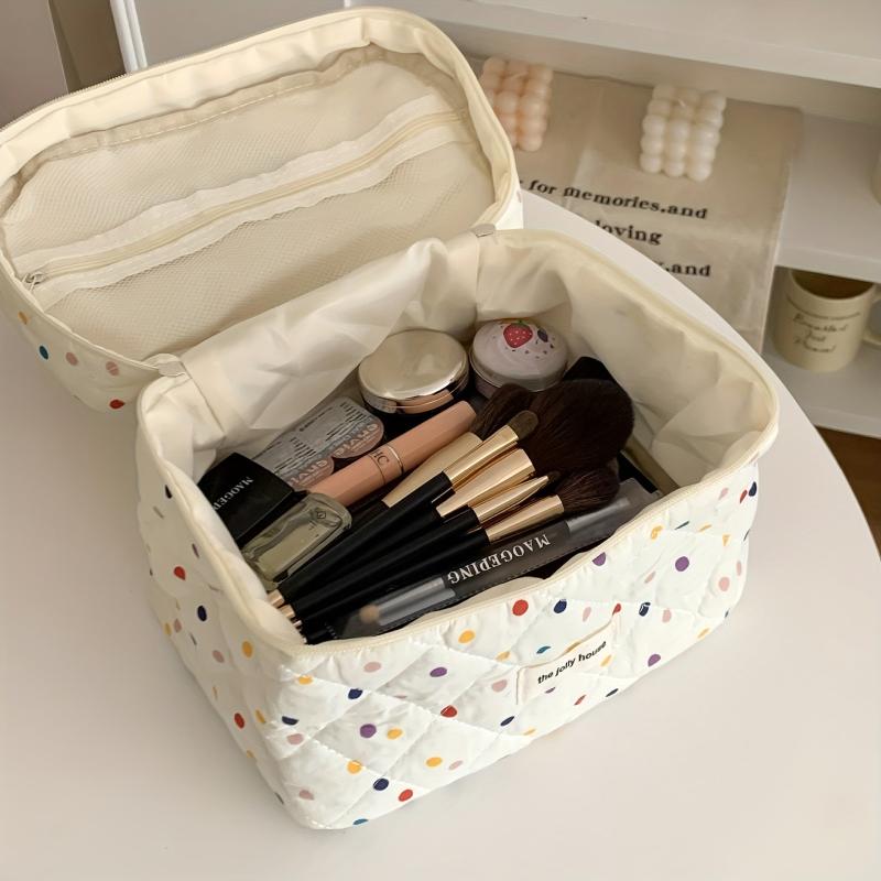 Quilted Polka Dot Cosmetic Bag Travel Toiletry Bag