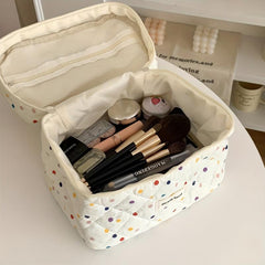 Quilted Polka Dot Cosmetic Bag Travel Toiletry Bag