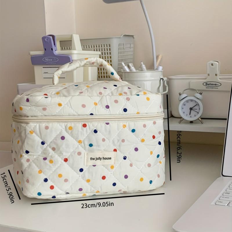 Quilted Polka Dot Cosmetic Bag Travel Toiletry Bag