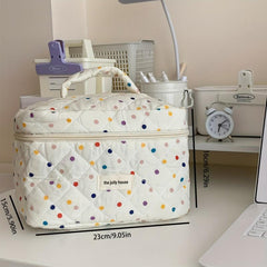 Quilted Polka Dot Cosmetic Bag Travel Toiletry Bag