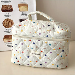 Quilted Polka Dot Cosmetic Bag Travel Toiletry Bag