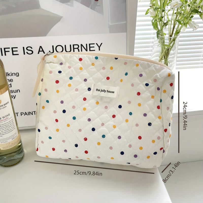 Quilted Polka Dot Cosmetic Bag Travel Toiletry Bag