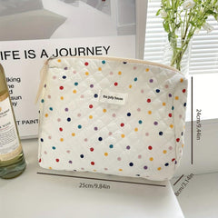 Quilted Polka Dot Cosmetic Bag Travel Toiletry Bag