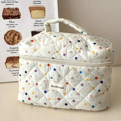Quilted Polka Dot Cosmetic Bag Travel Toiletry Bag