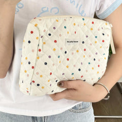 Quilted Polka Dot Cosmetic Bag Travel Toiletry Bag