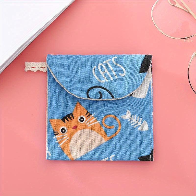 Leaf Print Flap Period Pouch - Reusable Sanitary Napkin Pads Storage Bag