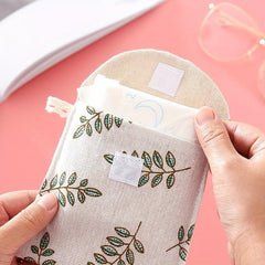 Leaf Print Flap Period Pouch - Reusable Sanitary Napkin Pads Storage Bag