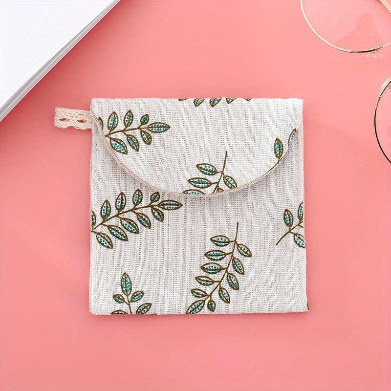 Leaf Print Flap Period Pouch - Reusable Sanitary Napkin Pads Storage Bag