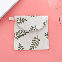 Leaf Print Flap Period Pouch - Reusable Sanitary Napkin Pads Storage Bag