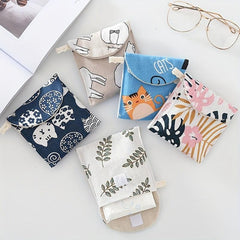 Leaf Print Flap Period Pouch - Reusable Sanitary Napkin Pads Storage Bag
