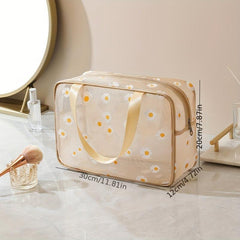 Daisy Pattern Mesh Bag Zipper Makeup Toiletry Wash Bag