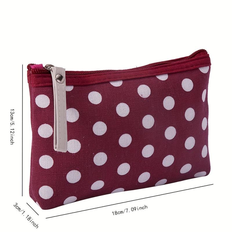 Polka Dot Pattern Zipper Storage Pouch Lightweight Makeup Bag