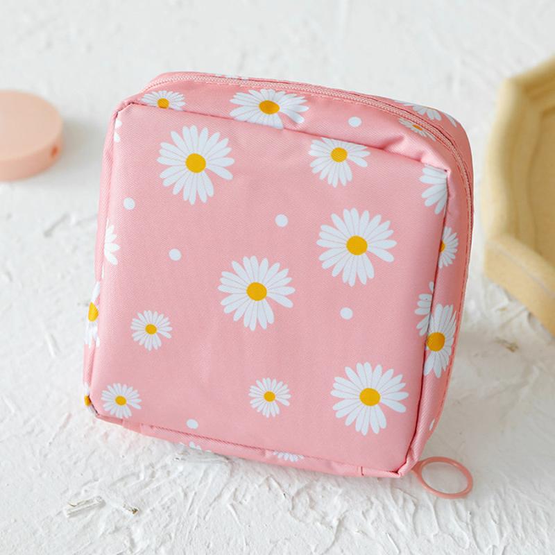 Daisy Pattern Zipper Sanitary Napkin Storage Bag For Girls