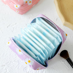 Daisy Pattern Zipper Sanitary Napkin Storage Bag For Girls