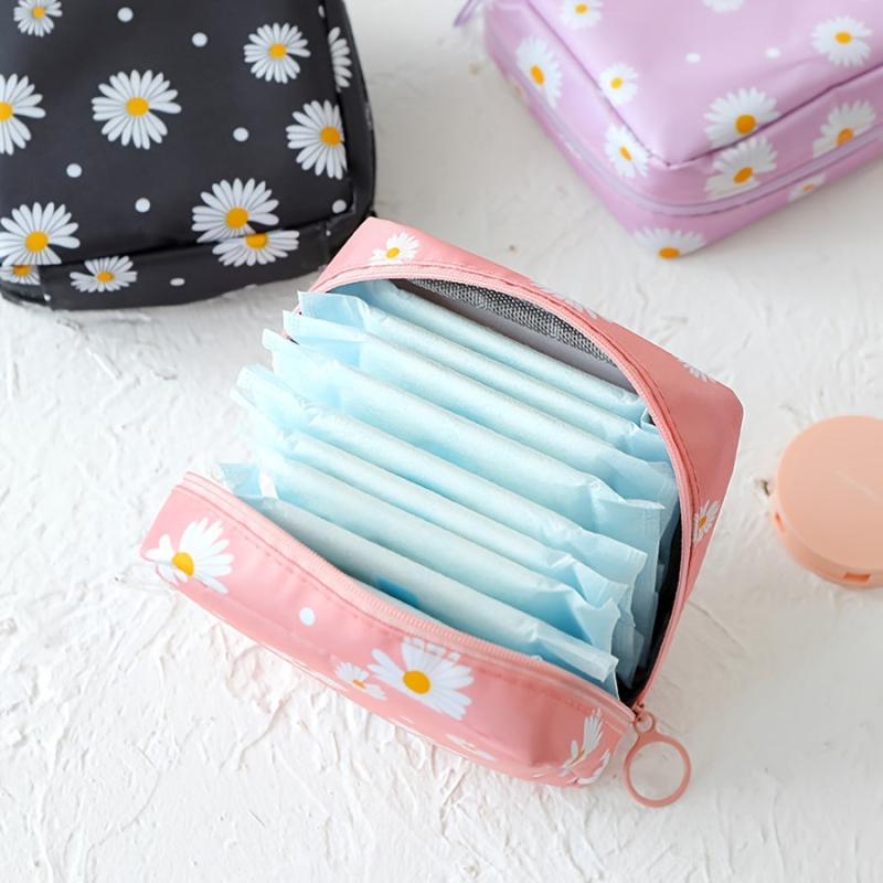 Daisy Pattern Zipper Sanitary Napkin Storage Bag For Girls