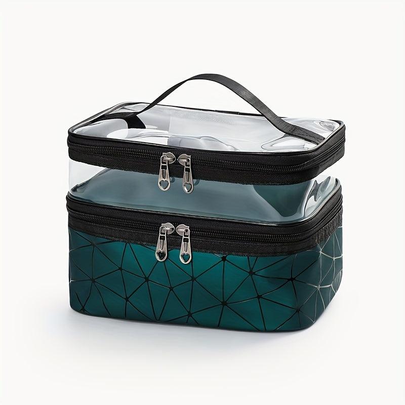 Double Layer Cosmetic Bag Travel Storage Zipper Handbag Portable Toiletry Bag