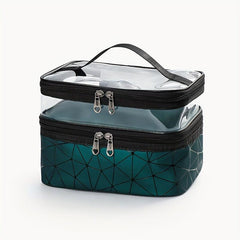Double Layer Cosmetic Bag Travel Storage Zipper Handbag Portable Toiletry Bag