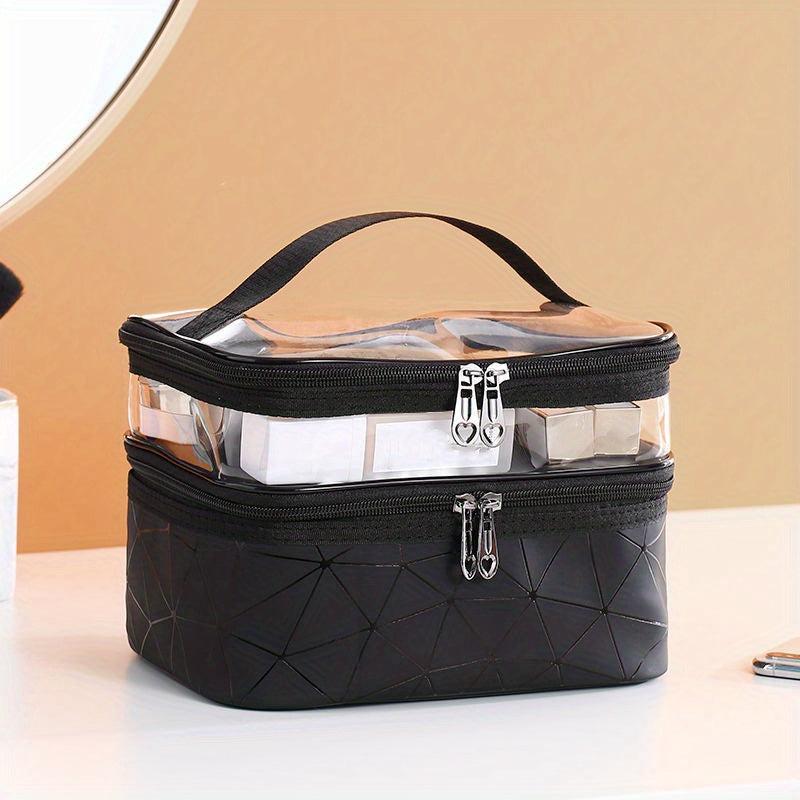 Double Layer Cosmetic Bag Travel Storage Zipper Handbag Portable Toiletry Bag