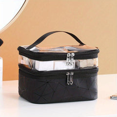 Double Layer Cosmetic Bag Travel Storage Zipper Handbag Portable Toiletry Bag