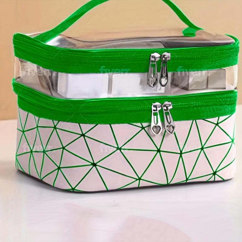 Double Layer Cosmetic Bag Travel Storage Zipper Handbag Portable Toiletry Bag
