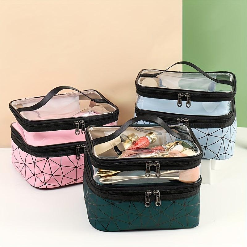Double Layer Cosmetic Bag Travel Storage Zipper Handbag Portable Toiletry Bag